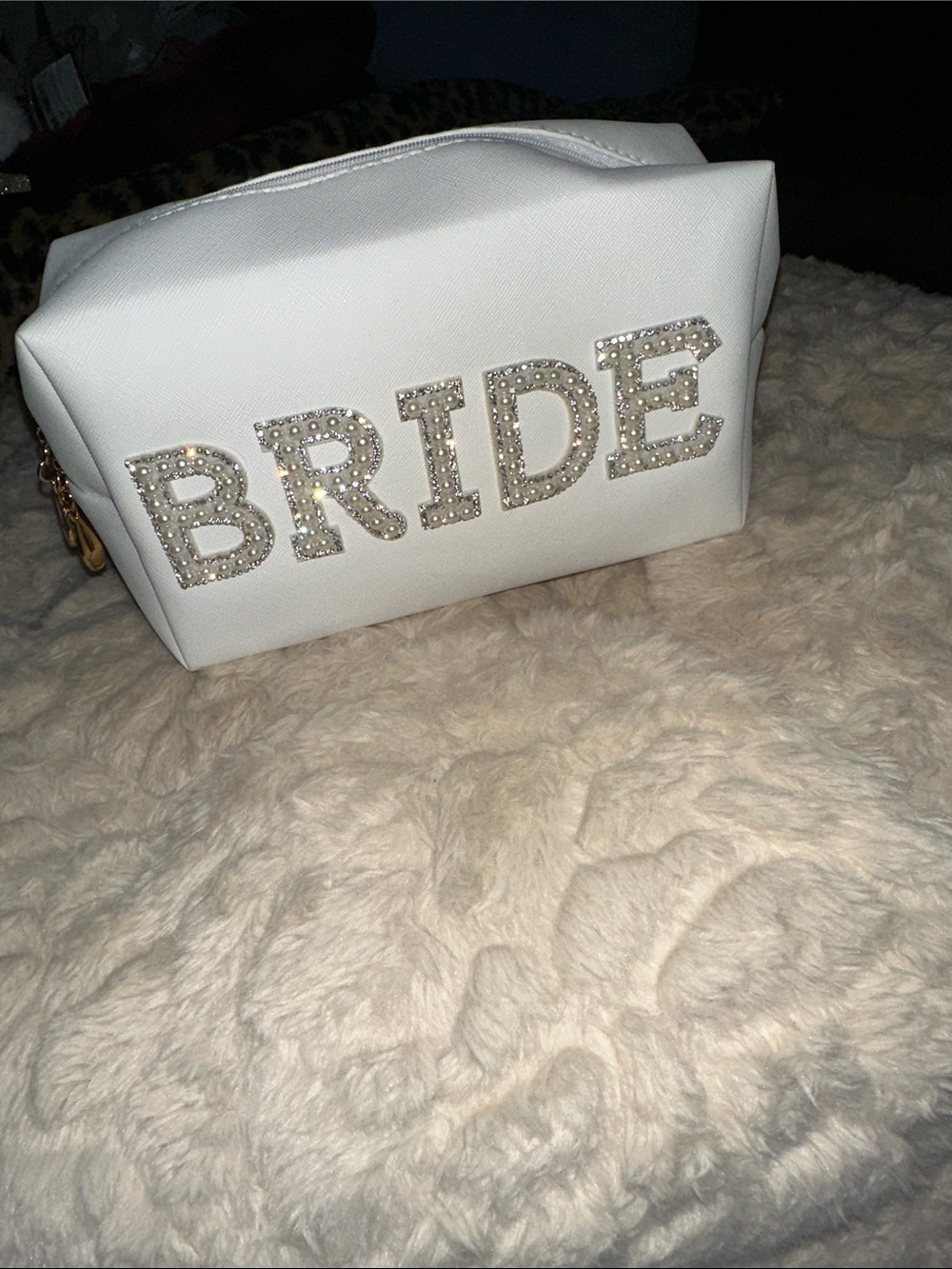 Icing White Rhinestone 'BRIDE' Makeup Bag